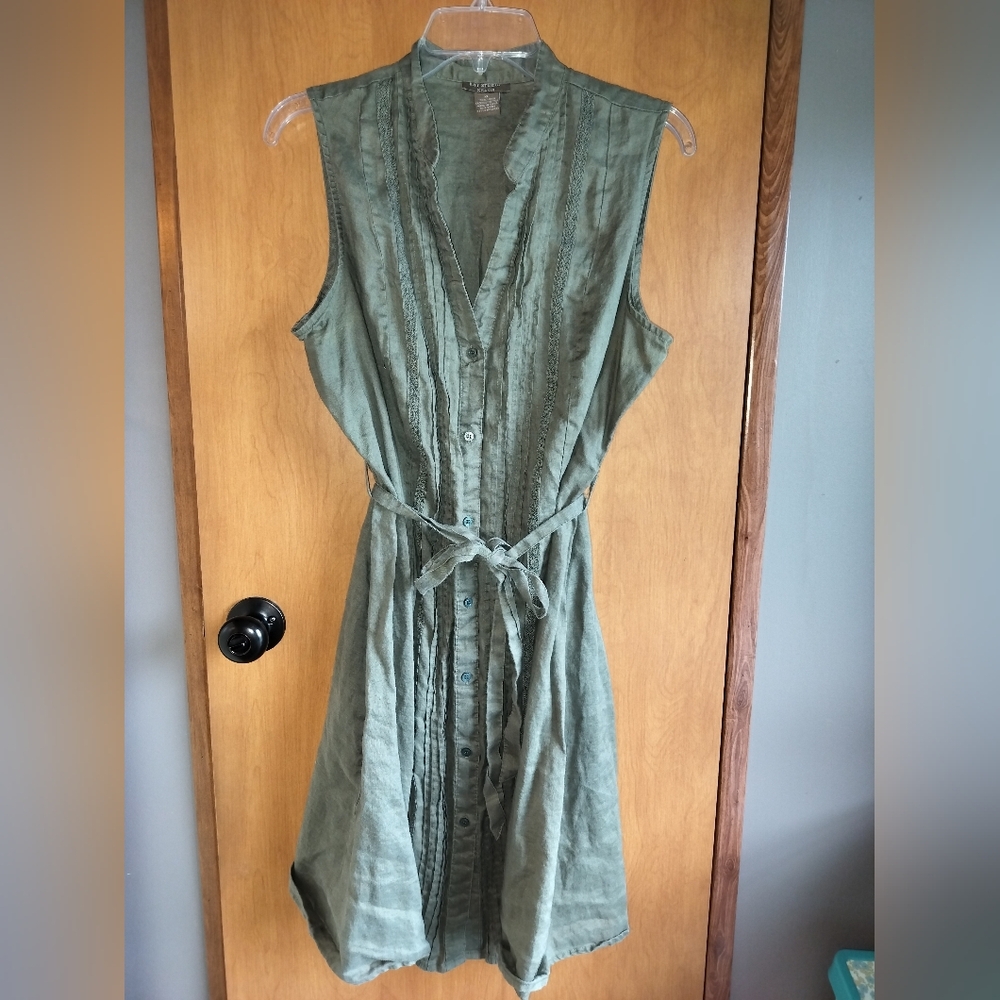 Bay Studio Khakis Green 100% Linen Dress XL - Picture 3 of 11